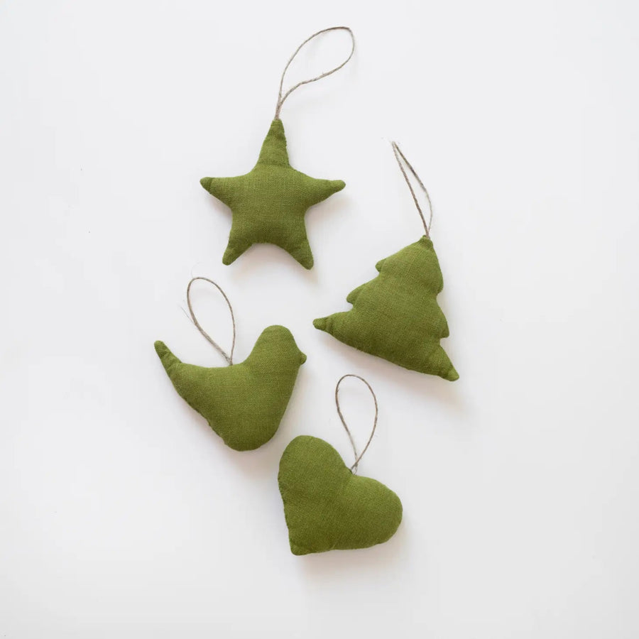 Weihnachtsbaumschmuck aus Naturleinen, 4er-Set - The Baltic Shop